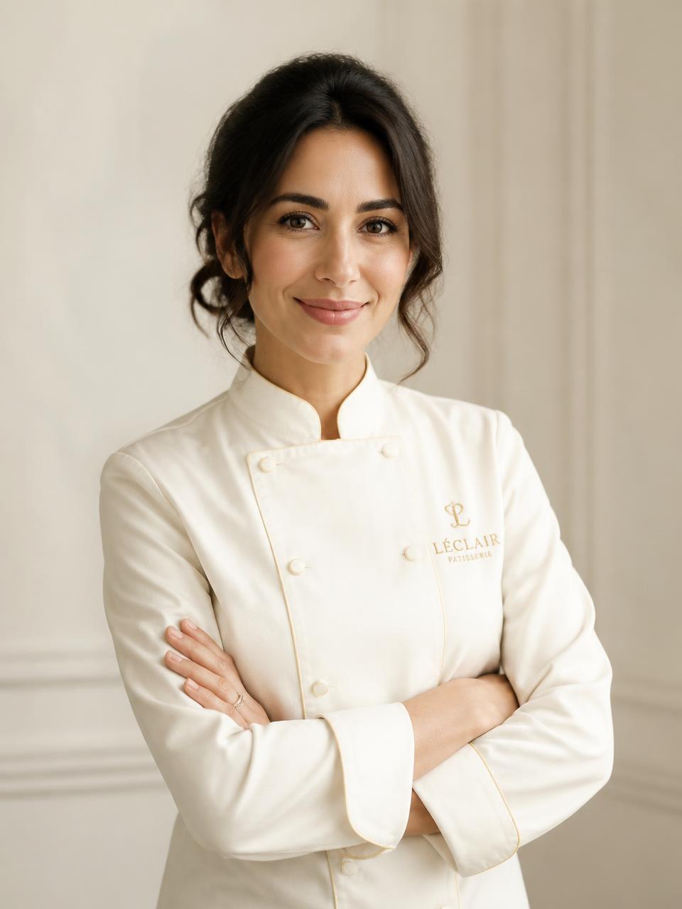 Portrait of the The Cake Smith founder in a cream chef jacket